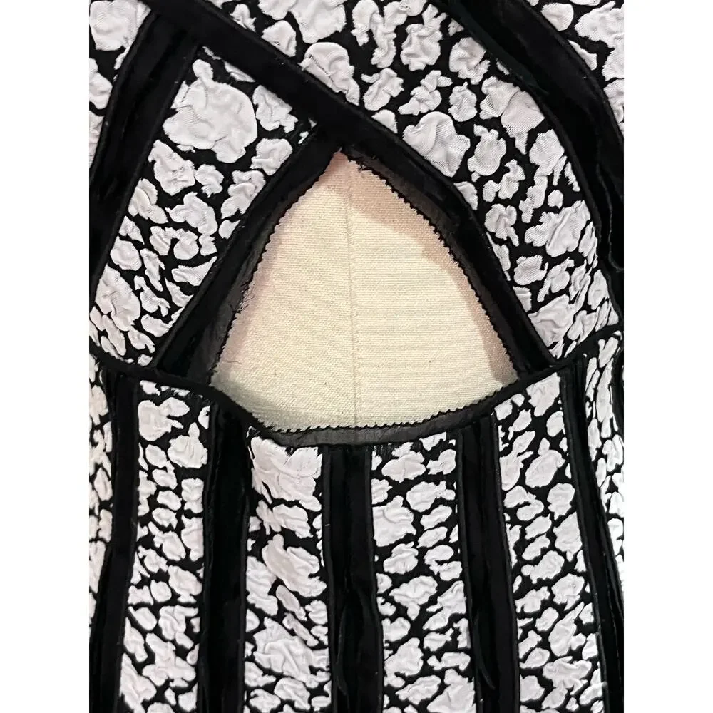 Proenza Schouler Printed Pleated Black White Fit and Flare Sleeveless Dress Sz 2